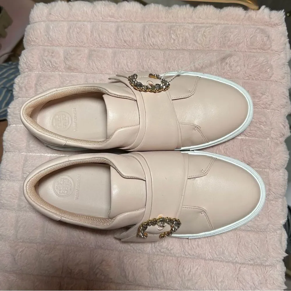 NEW Tory Burch Greer Leather Sneakers Pink Sz 7.5